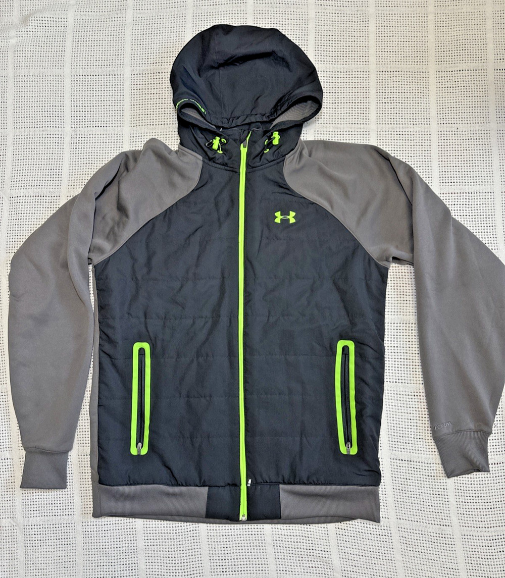 Under Armour Storm Loose Fit Full Zip Hooded Jacket Men’s Large Black Gray Neon